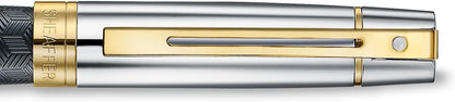 Sheaffer 300 Fountain Pen | E9347 Engraved, Matte Black Body and Shiny Chrome Cap with Gold PVD Ornaments, Fine Nib, Premium Fountain Pen