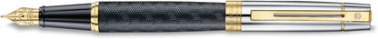 Sheaffer 300 Fountain Pen | E9347 Engraved, Matte Black Body and Shiny Chrome Cap with Gold PVD Ornaments, Fine Nib, Premium Fountain Pen