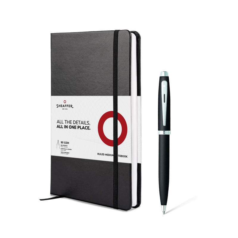 Sheaffer Gift Set 100 | G9317 Matte Black with Chrome Trim Ballpoint Pen with Medium Notebook | Premium Gift Set