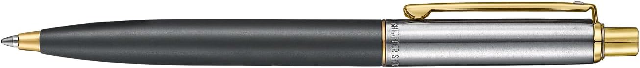 Sheaffer Sentinel Metal 334 Matte Black Barrel and Brushed Chrome Cap Ballpoint Pen with Gold Trims