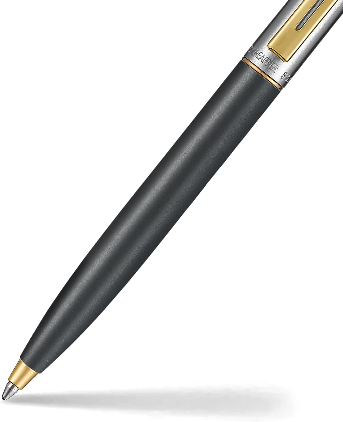 Sheaffer Sentinel Metal 334 Matte Black Barrel and Brushed Chrome Cap Ballpoint Pen with Gold Trims