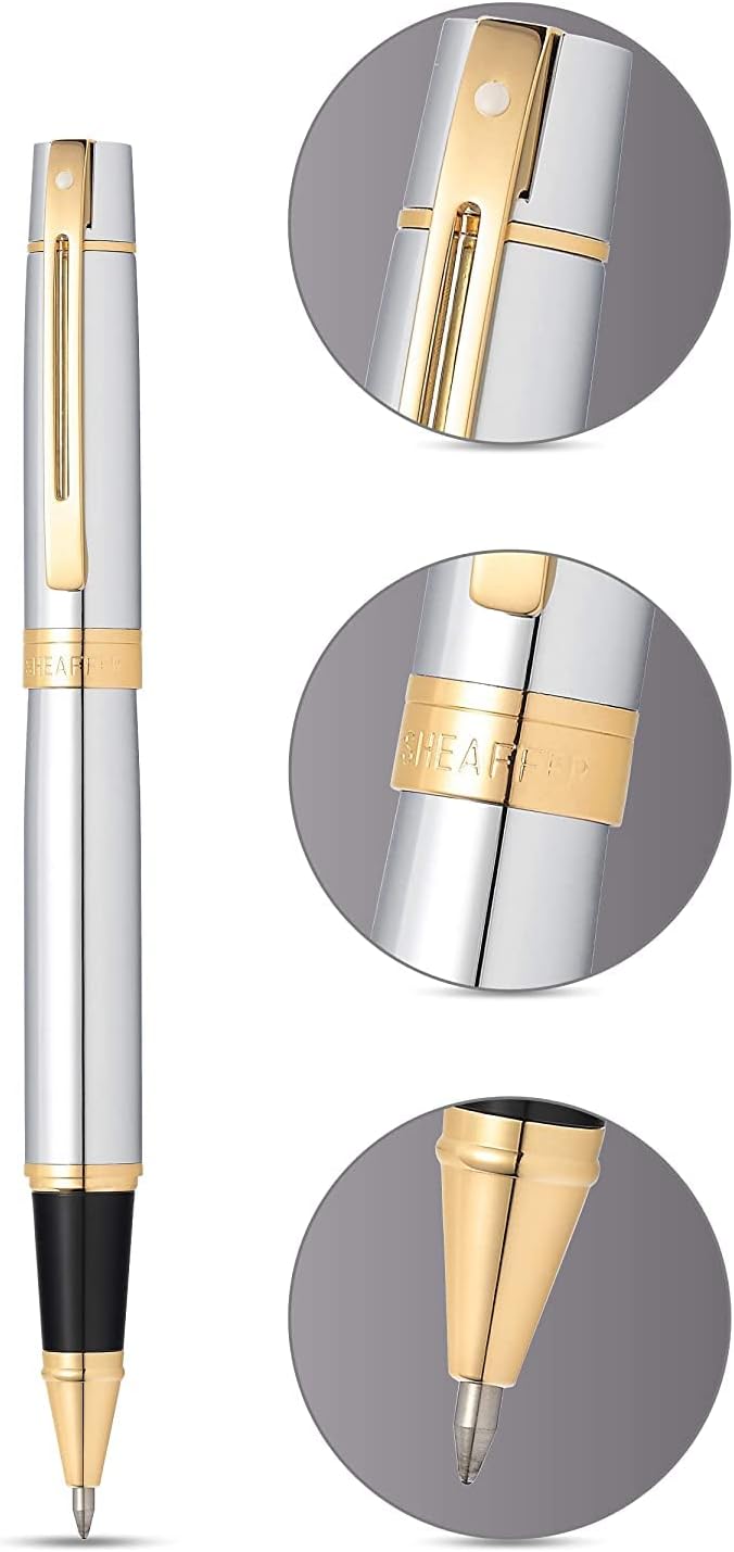 Sheaffer 300 - refillable rollerball pen, polished chrome, gold-tone trim