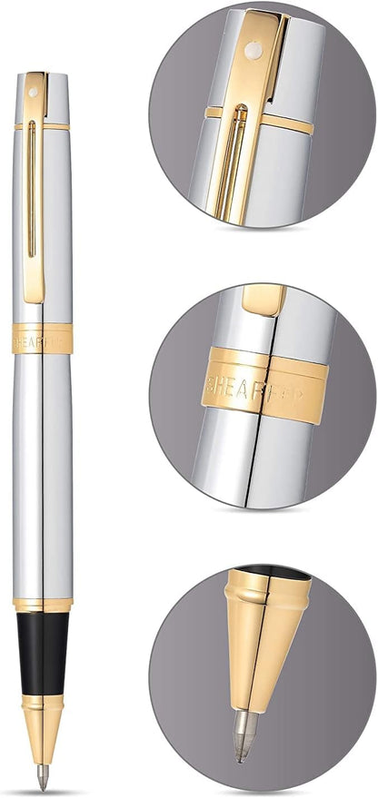 Sheaffer 300 - refillable rollerball pen, polished chrome, gold-tone trim