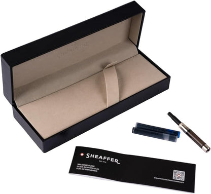 Sheaffer 100 - Refillable Fountain Pen, Medium Nib, Glossy Black Lacquer Finish, Polished Chrome Plated Trim