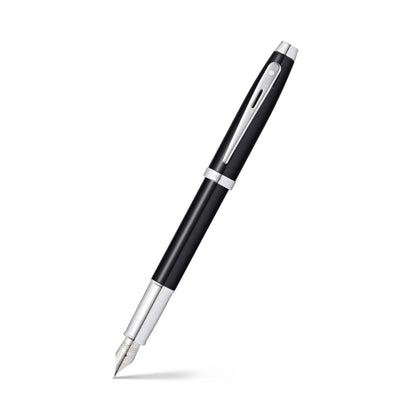 Sheaffer 100 - Refillable Fountain Pen, Medium Nib, Glossy Black Lacquer Finish, Polished Chrome Plated Trim