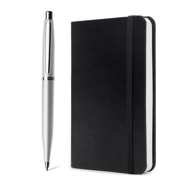 Sheaffer Gift Set VFM 9400 Strobe Silver Ballpoint Pen with Small Notebook and Chrome Trims