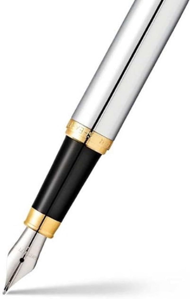 Sheaffer VFM E9422 Polished Chrome With Gold Plated Trims Fountain Pen Medium - Fitted with Black Ink Refill