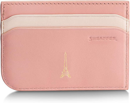 Sheaffer Emily in Paris Prelude Mini 9810 Ballpoint Pen, Pastel Pink with PVD Rose Gold Trims, Heart Emblem and Crystal (Ballpoint Pen and Full-Grain Leather Credit Card Holder