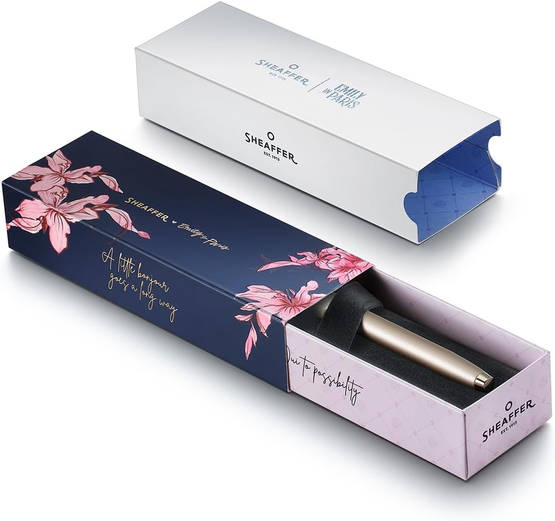 Sheaffer 100 Emily in Paris 9377 Collection, Champagne Gold Pen with PVD Gold Trims, Bow-Shaped Clip. (Fountain, Medium