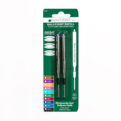 Monteverde Soft Roll Ballpoint Refill for Lamy Ballpoint Pens, Purple, 2 Pack (L132PL