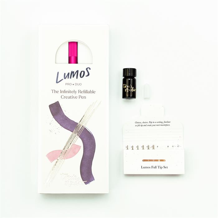 Tom's Studio Lumos Refillable Fineliner & Brush Pen - Duo Tip - Raspberry