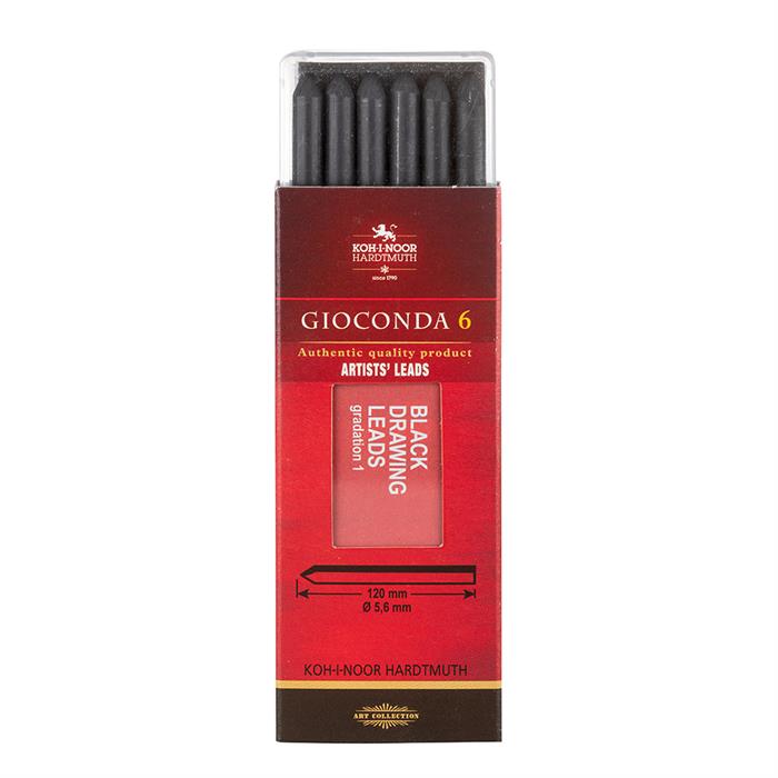 Koh I Noor GIOCONDA Silky Black drawing chalks 5.6mm x 120mm 4345 - soft - pack of 6 chalks