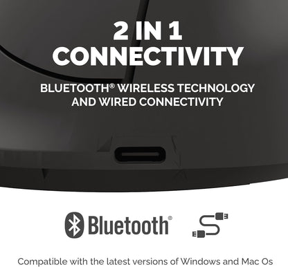 Fellowes Breyta mouse verticale ergonomico, taglia M, per destri. Bluetooth o cavo. Per laptop, PC e Mac. Materiali riciclati, batteria ricaricabile, 3 pulsanti, 800/1200/1600 DPI