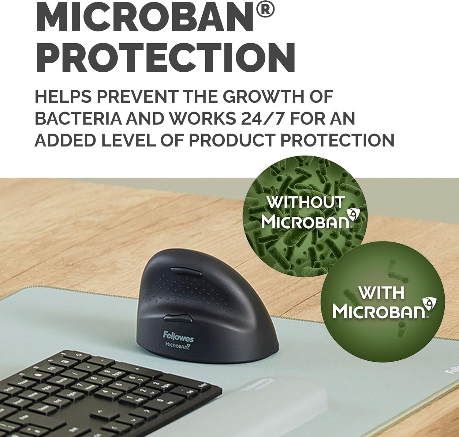 Fellowes Breyta Plus Ergonomic Vertical Mouse Medium Right Handed - Bluetooth wireless technology, wireless dongle or wired, recycled content, Microban anti-microbial protection, rechargeable battery