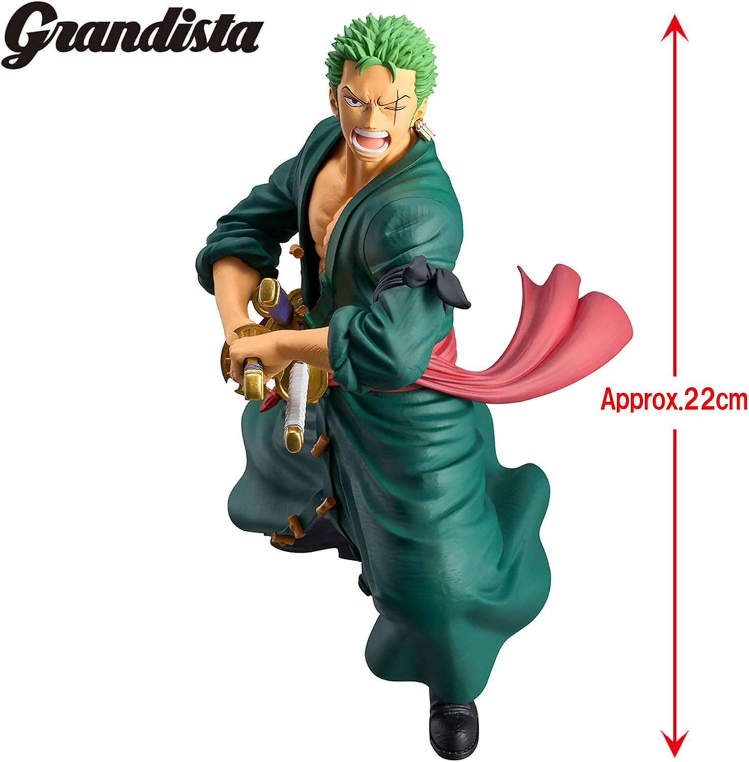 Banpresto BP89379P Roronoa Zoro One Piece Action Figure, Grandist, 22 cm, Multicolor