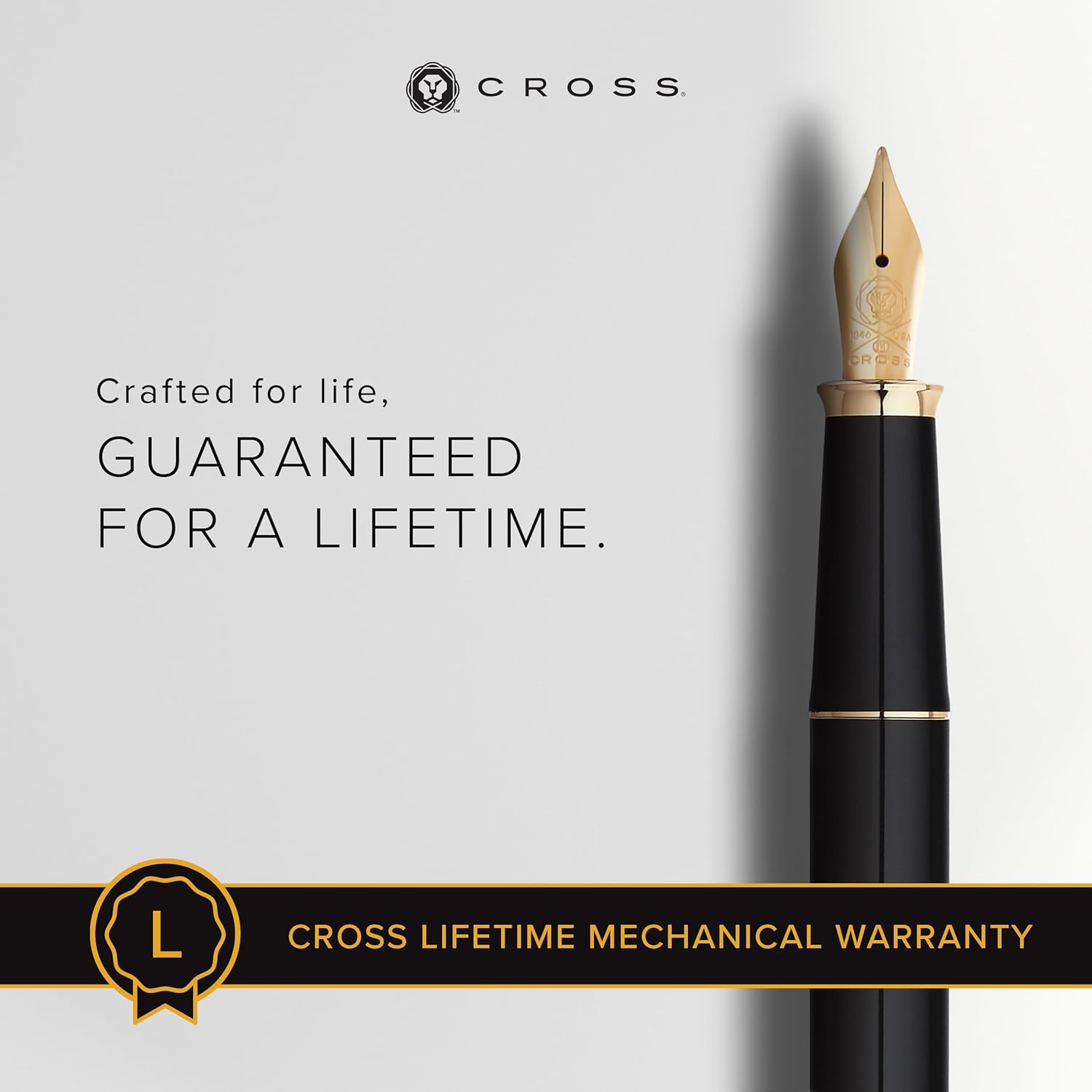 CROSS Townsend Black Lacquer Fountain Pen with 23CT Gold-Plated Appointments and Medium Nib incl. Luxury Gift Box – Refillable Cartridge Pen