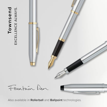 CROSS Townsend Black Lacquer Fountain Pen with 23CT Gold-Plated Appointments and Medium Nib incl. Luxury Gift Box – Refillable Cartridge Pen