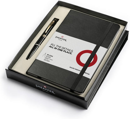 Sheaffer Gift Set 100 | G9322 Glossy Black with Gold Tone Trim Ballpoint Pen with Medium Notebook | Premium Gift Set