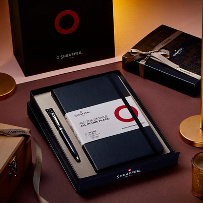 Sheaffer Gift Set 100 | G9322 Glossy Black with Gold Tone Trim Ballpoint Pen with Medium Notebook | Premium Gift Set