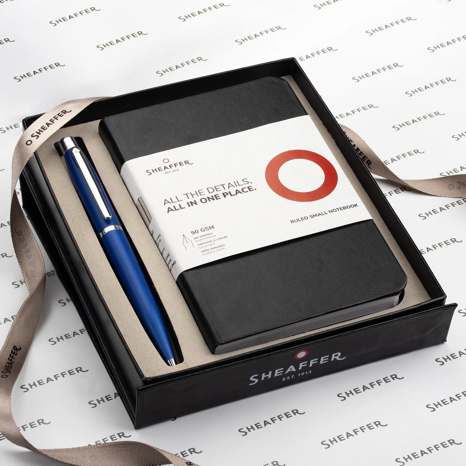 Sheaffer Gift Set VFM 9401 Neon Blue Ballpoint Pen with Small Notebook and Chrome Trims