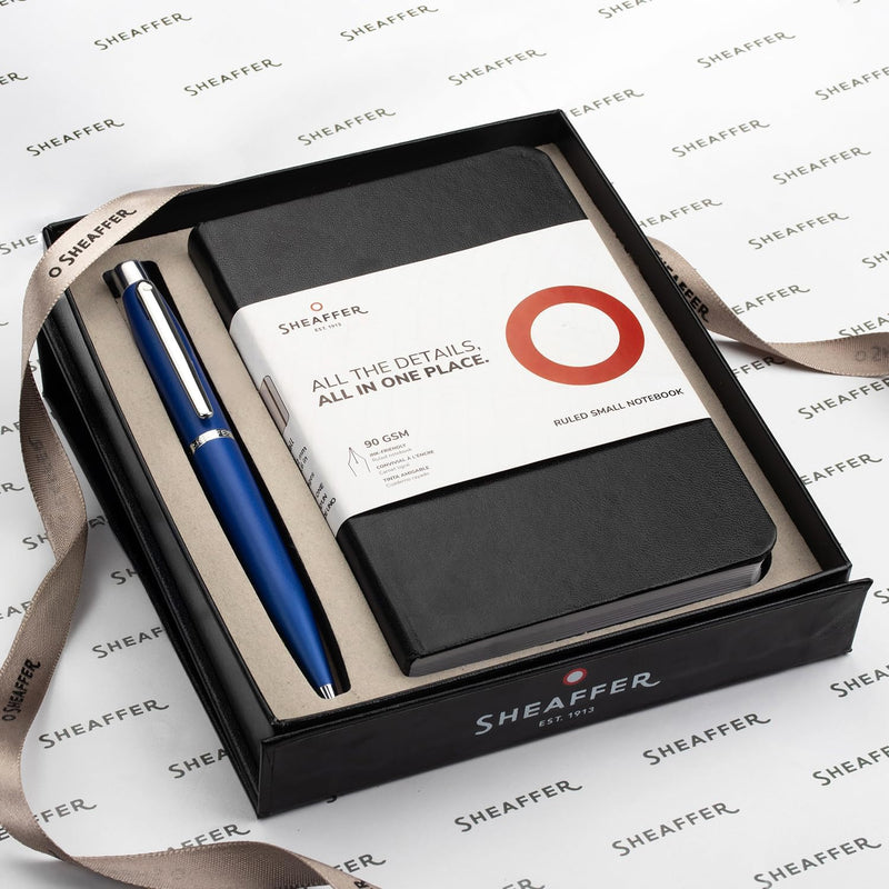 Sheaffer Gift Set VFM 9401 Neon Blue Ballpoint Pen with Small Notebook and Chrome Trims