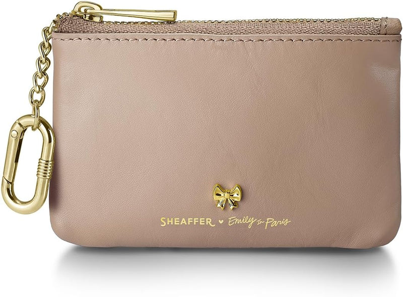 Sheaffer EIP Full-Grain Leather Zipped Key Fob Pouch with Bow-Shaped Emblem - Taupe