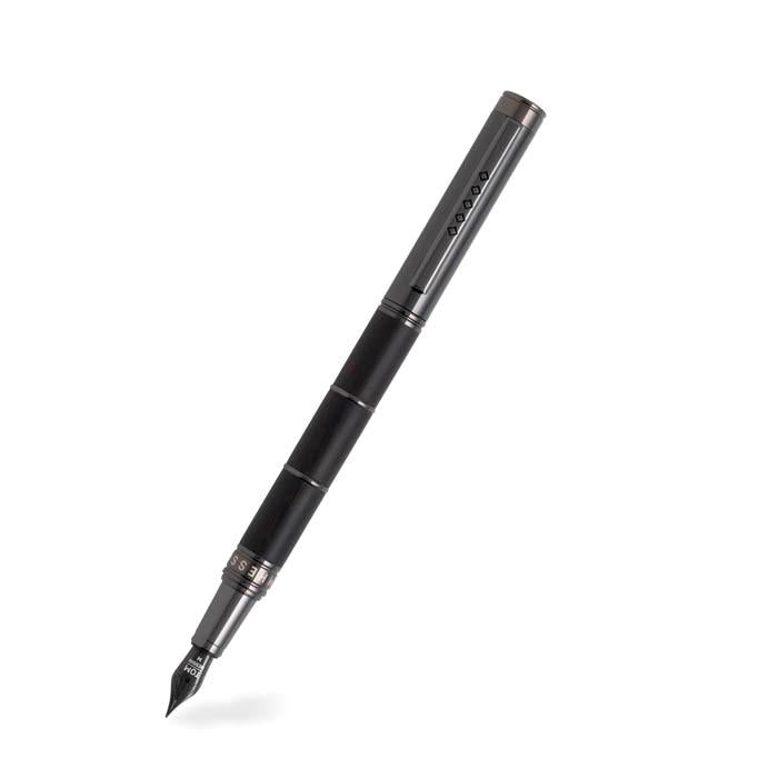 Tom Hessin Revolution Collection Charcoal Fountain Pen With Wooden Barrel, Gunmetal Trim & PVD Medium Nib