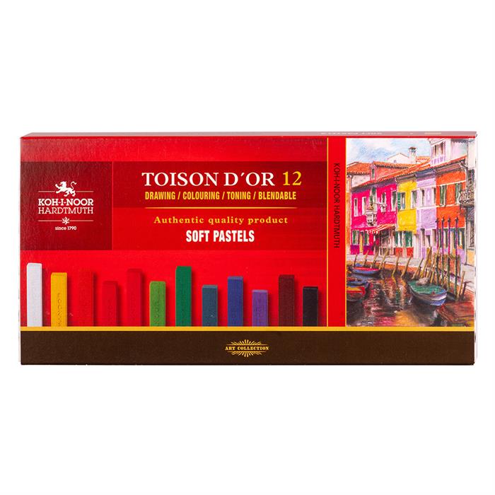 Koh I Noor set of TOISON D'OR artists' soft pastels square 7x7mm x 75mm 8582 12 - assorted colours - pack of 12 pastels