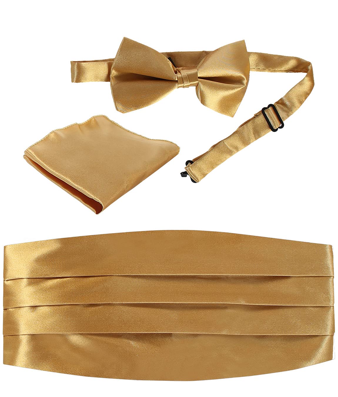 Gioberti Men's Adjustable Satin And Paisley Cummerbund Set With Formal Bow Tie and Pocket Square - gold - One size