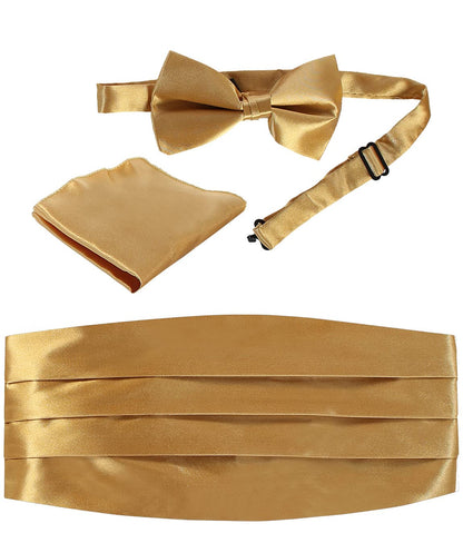 Gioberti Men's Adjustable Satin And Paisley Cummerbund Set With Formal Bow Tie and Pocket Square - gold - One size