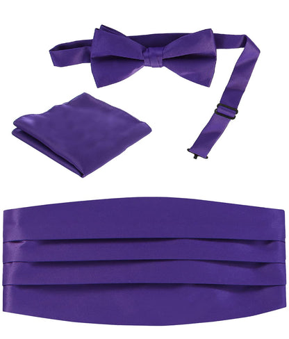 Gioberti Men's Adjustable Satin And Paisley Cummerbund Set With Formal Bow Tie and Pocket Square - purple - One size