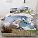Duvet Cover Double Horse 3D Printed Quilt Cover Colorful Duvet Cover Set 3 Pieces White Animals Soft Comfortable Bedclothes with Zipper Closure and Pillowcase for Teen Adult