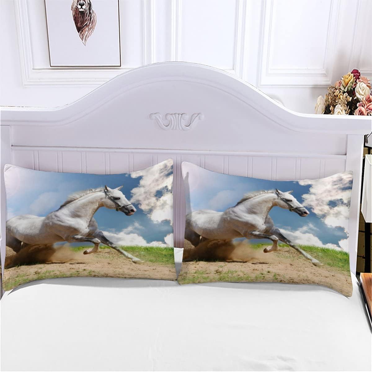 Duvet Cover Double Horse 3D Printed Quilt Cover Colorful Duvet Cover Set 3 Pieces White Animals Soft Comfortable Bedclothes with Zipper Closure and Pillowcase for Teen Adult
