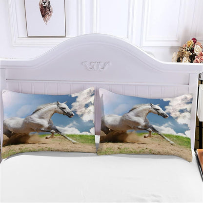 Duvet Cover Double Horse 3D Printed Quilt Cover Colorful Duvet Cover Set 3 Pieces White Animals Soft Comfortable Bedclothes with Zipper Closure and Pillowcase for Teen Adult