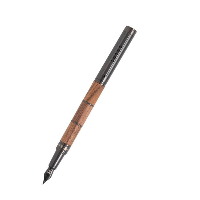 Tom Hessin Revolution Collection Rustic Fountain Pen With Wooden Barrel, Gunmetal Trim & PVD Medium Nib