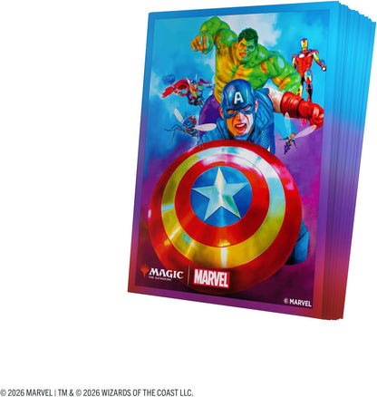 Gamegenic | Magic: The Gathering | Marvel Super Heroes Premium Art Sleeves - Captain America, Team Leader | Trading Card Game Accessory | Ages 13+