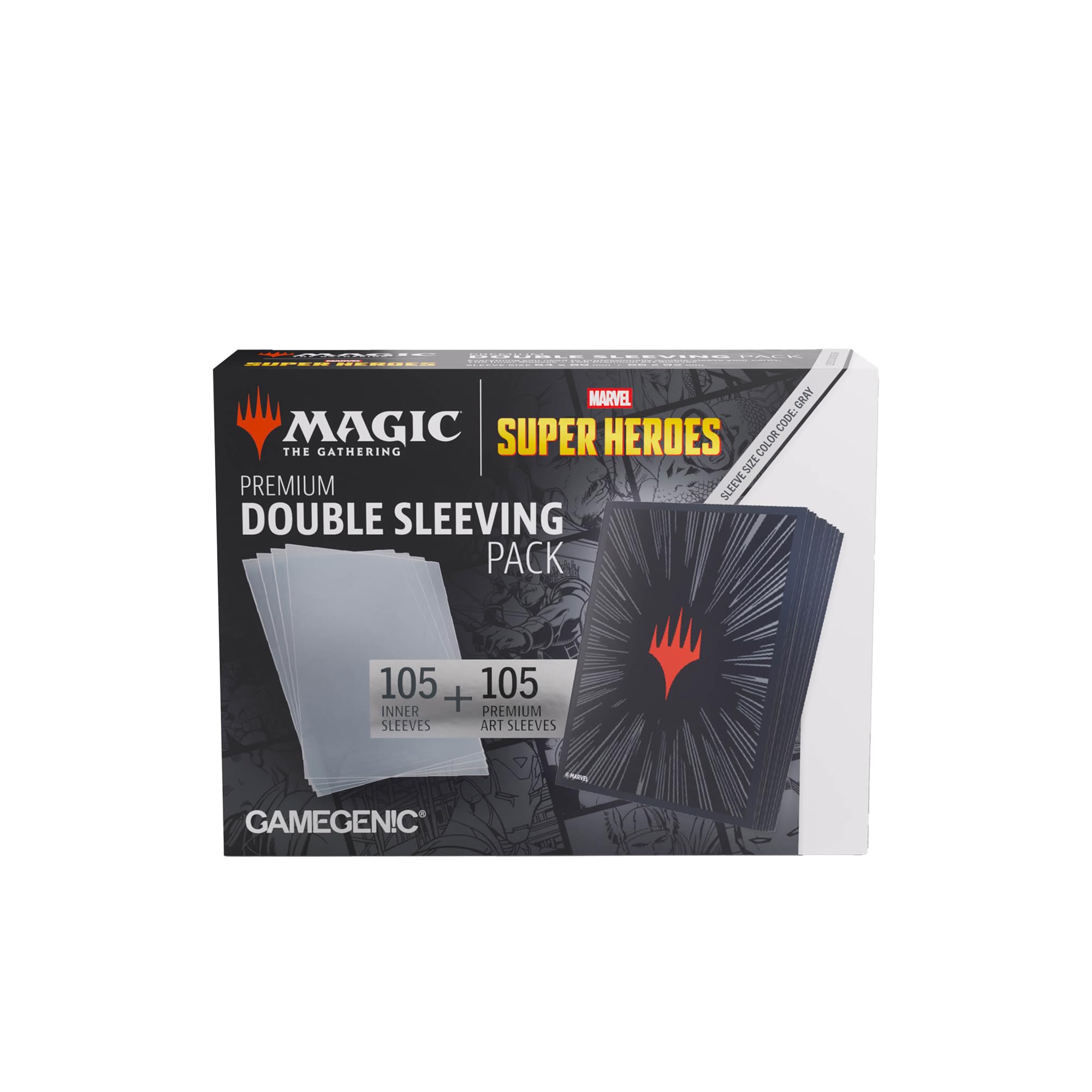 Gamegenic | Magic: The Gathering | Double Sleeving 100 | Comic Burst Black | Magic: The Gathering | Marvel Super Heroes Premium Double Sleeving Pack 100 - Comic Burst Black