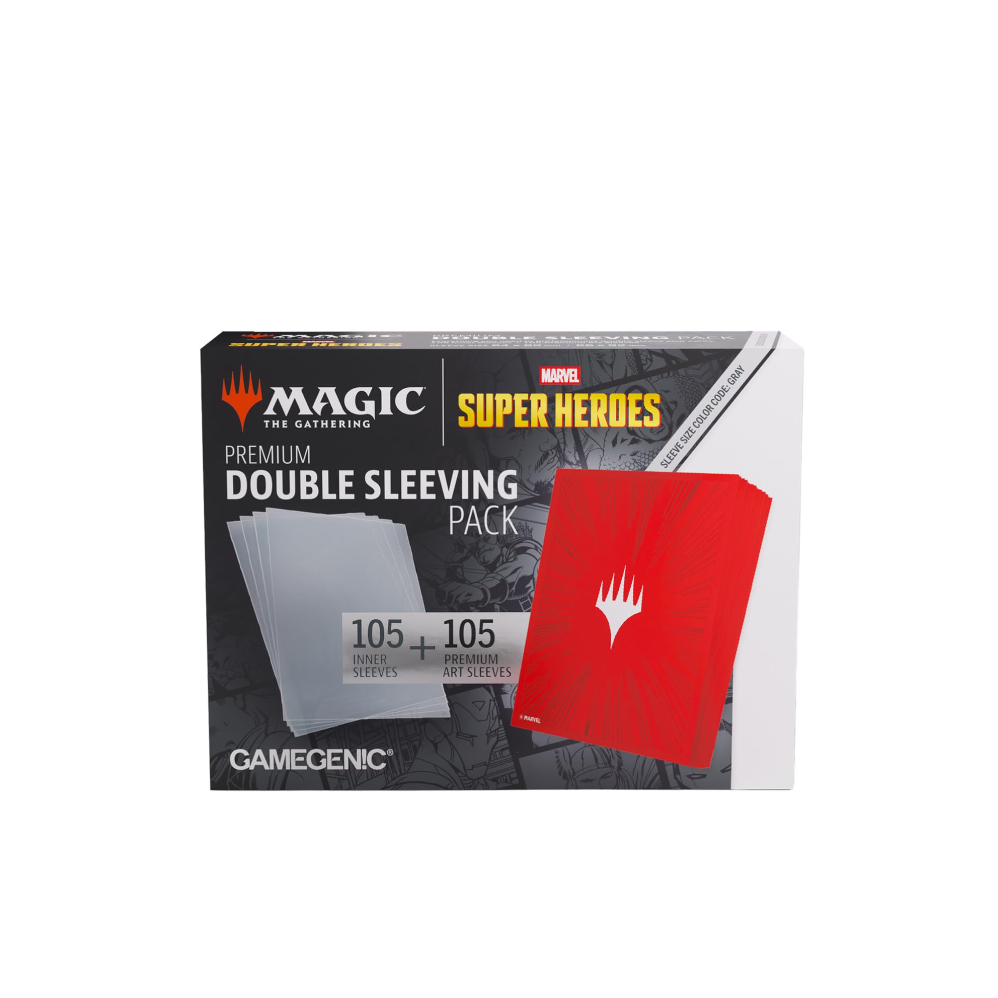 Gamegenic | Magic: The Gathering | Double Sleeving 100 | Comic Burst Red | Magic: The Gathering | Marvel Super Heroes Premium Double Sleeving Pack 100 - Comic Burst Red