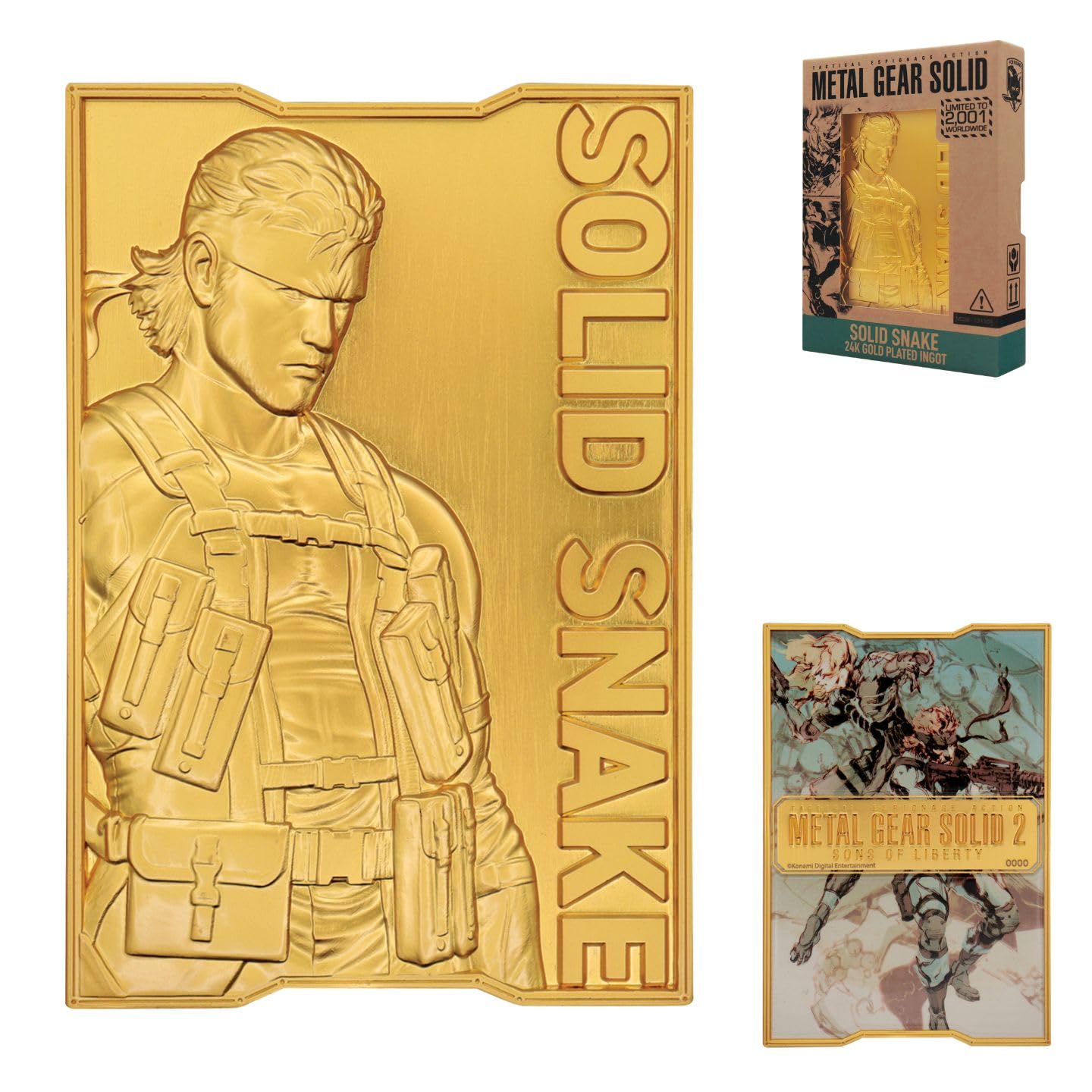 FaNaTtik Metal Gear Solid - Lingotto a serpente placcato oro 24 carati, con licenza ufficiale ed edizione limitata (2.001 in tutto il mondo) con numerazione individuale