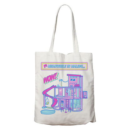 FaNaTtik Barbie Malibu DreamHouse Tragetasche – Offizielle wiederverwendbare Einkaufstasche aus 100 % Baumwolle mit gedrucktem Design, 400 × 400 mm | Wiederverwendbar