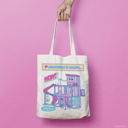 FaNaTtik Barbie Malibu DreamHouse Tragetasche – Offizielle wiederverwendbare Einkaufstasche aus 100 % Baumwolle mit gedrucktem Design, 400 × 400 mm | Wiederverwendbar