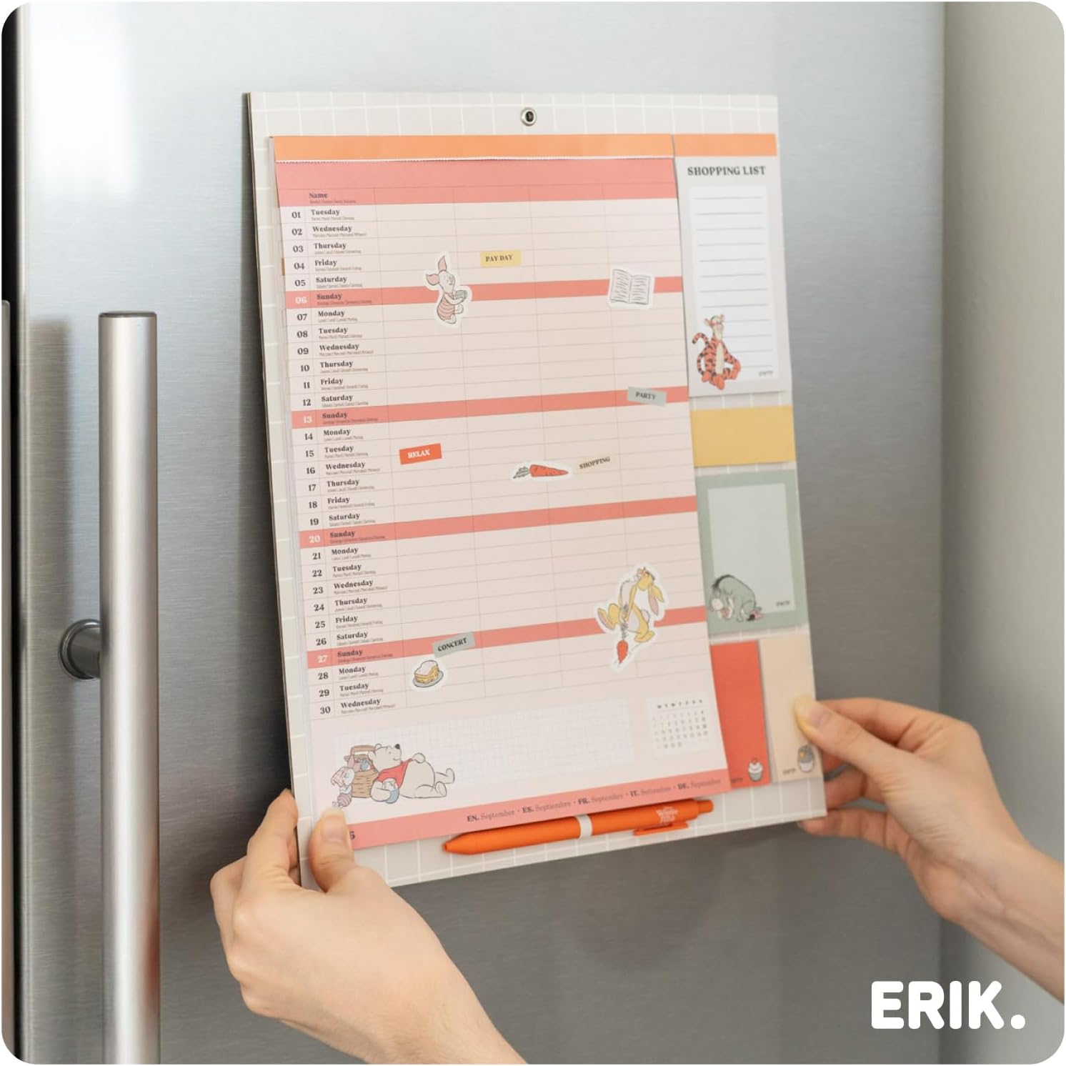 Grupo Erik Calendario Famiglia 2027 Winnie the Pooh - Calendario Magnetico Frigo con Penna, Sticky Notes, Shopping List e Stickers | Planner Mensile con Spazi per Note, Set 2026 a Dic 2027 (30 x 35cm