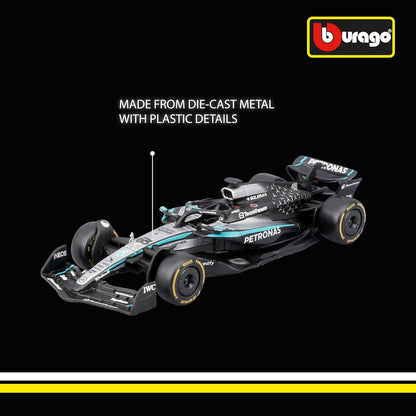 Bburago - F1 Mercedes-AMG W16 2025#63 Russell, 1:43 Scale Diecast Car with Authentic Details, F1 Mercedes Replica, Silver/Black Livery, Official Licence, Recommended Age 3+ Years