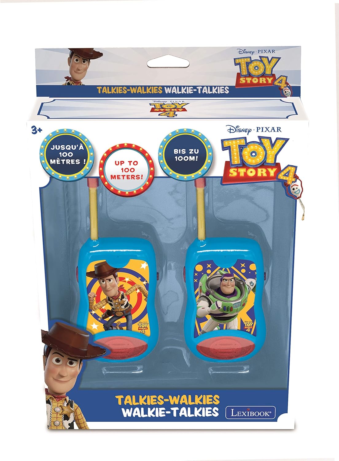 LEXIBOOK Toy Story 4 Woody Buzz Lightyear Walkie-talkies, communication game for children, Belt clip for transport, Battery, Blue/Red, TW12TS