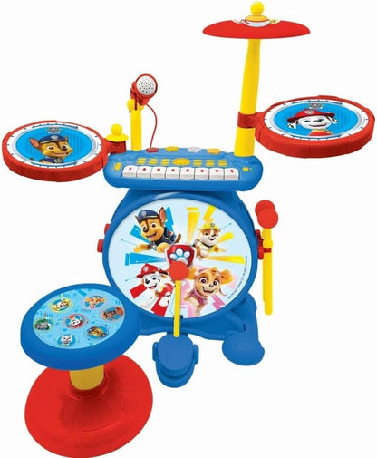 Lexibook, La Pat'Patrouille, Batterie Électronique pour Enfant, Jeu Musical, Jouet Mixte, Vrai Son de Batterie, Clavier 8 Notes, Prise pour MP3, siège Inclus, Bleu/Rouge, K610PA