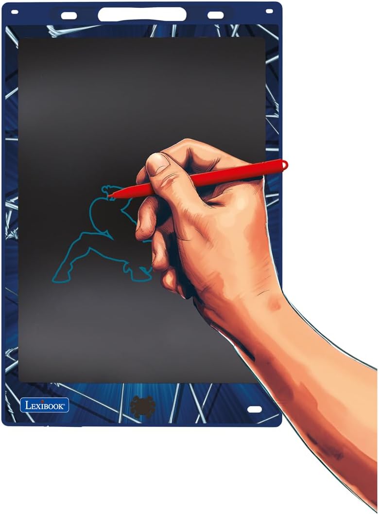 LEXIBOOK, Spider-Man, Magic Slate, Artistic and creative toy for girls and boys, Multicoloured drawings, 28 cm screen, Includes 1 stylus and 6 stencils, Blue, CRT10SP