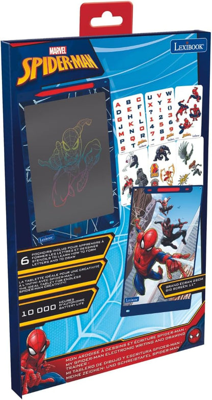 LEXIBOOK, Spider-Man, Magic Slate, Artistic and creative toy for girls and boys, Multicoloured drawings, 28 cm screen, Includes 1 stylus and 6 stencils, Blue, CRT10SP
