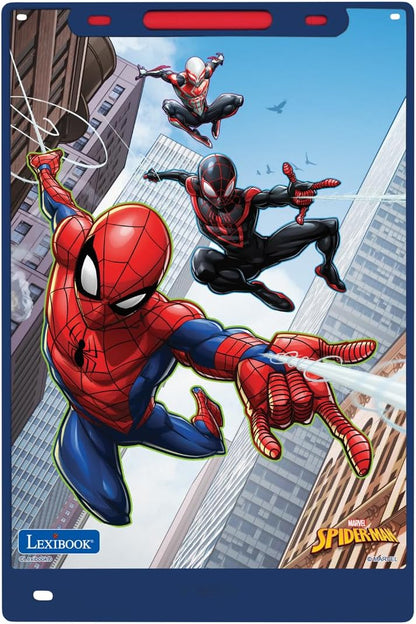 LEXIBOOK, Spider-Man, Magic Slate, Artistic and creative toy for girls and boys, Multicoloured drawings, 28 cm screen, Includes 1 stylus and 6 stencils, Blue, CRT10SP