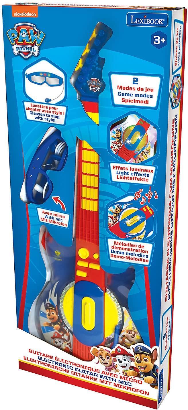 Lexibook, La Pat'Patrouille, Guitare électronique lumineuse avec micro, lunettes avec microphone, mélodies, 2 modes de jeu, prise pour MP3, bleu/rouge, K260PA