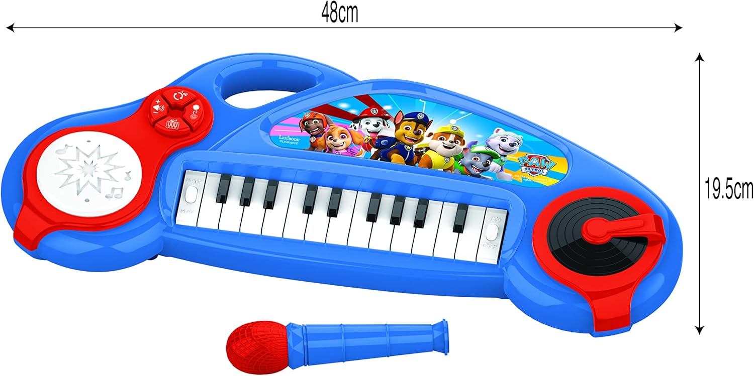 Lexibook, La Pat' Patrouille, Piano électronique pour Enfants avec Effets Lumineux, Microphone, Batterie, Haut-Parleur intégré, mélodies de démonstration, Lecteur DJ, Bleu/Rouge, K704PA